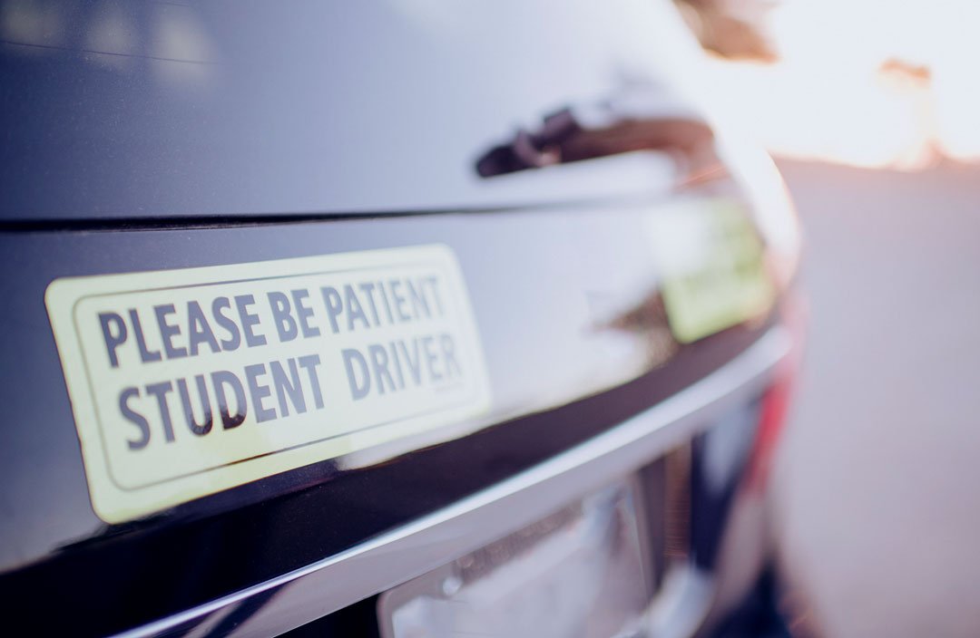 sticker on back of car Please be patient student driver sticker on back of car